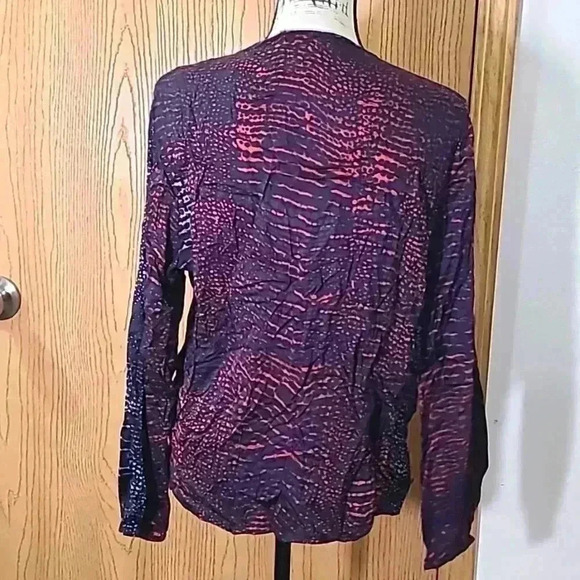 Tribal abstract animal print smocked v-neck button up top - Picture 3 of 3